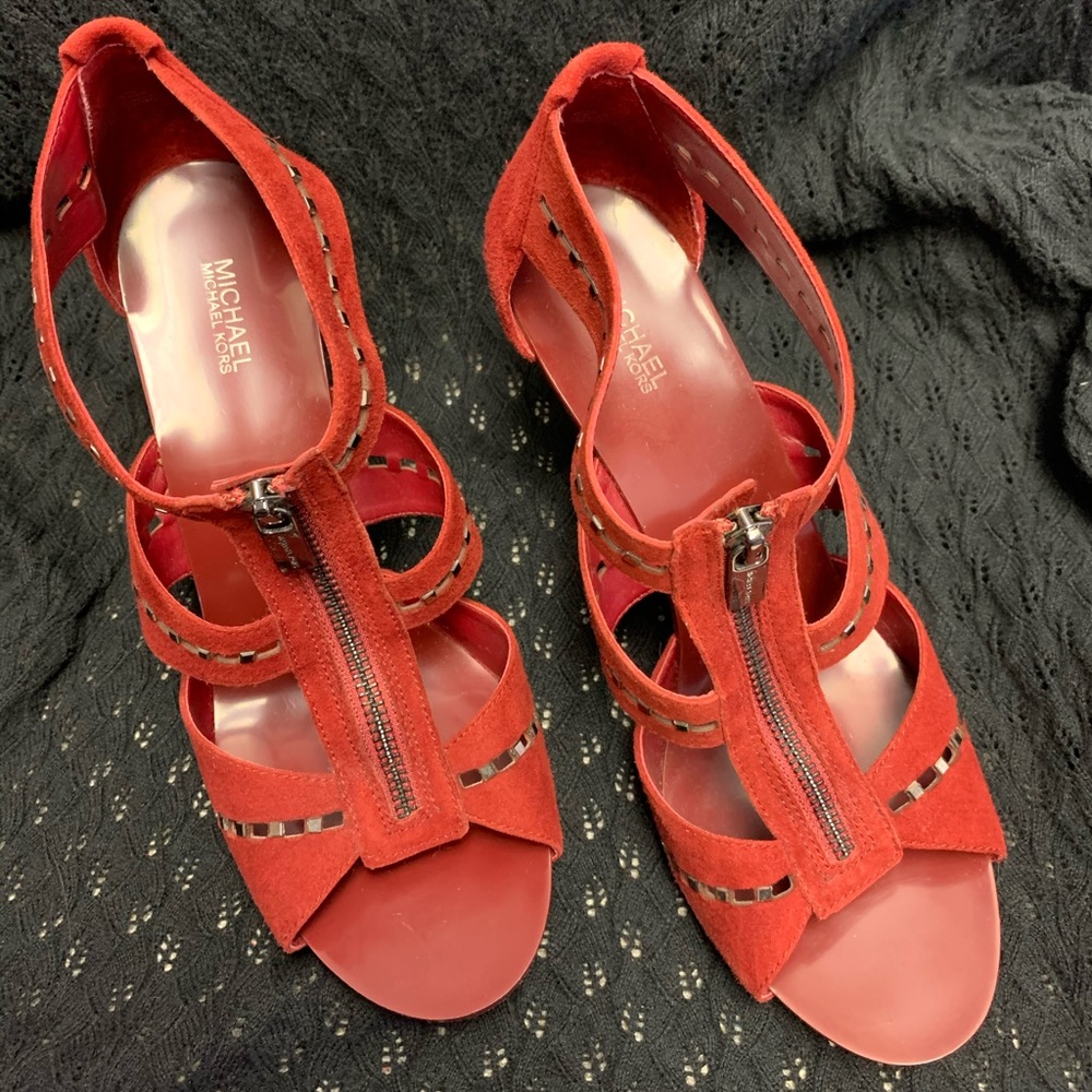 Michael Kors Red Suede Zipper Heels